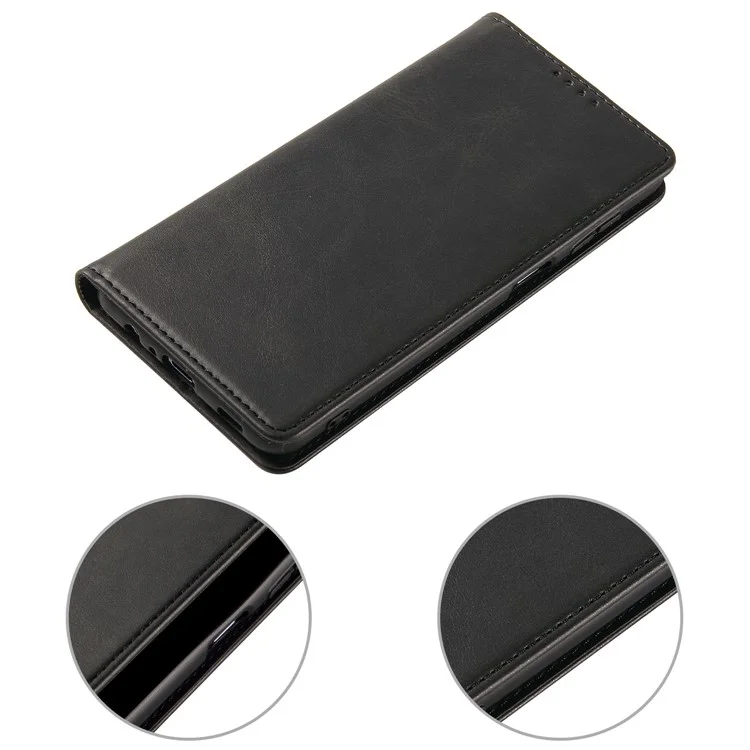 Full Protection Leather Phone Case For Google Pixel 6a , Wallet Stand Calf Texture Magnetic Closure Phone Cover - Black
