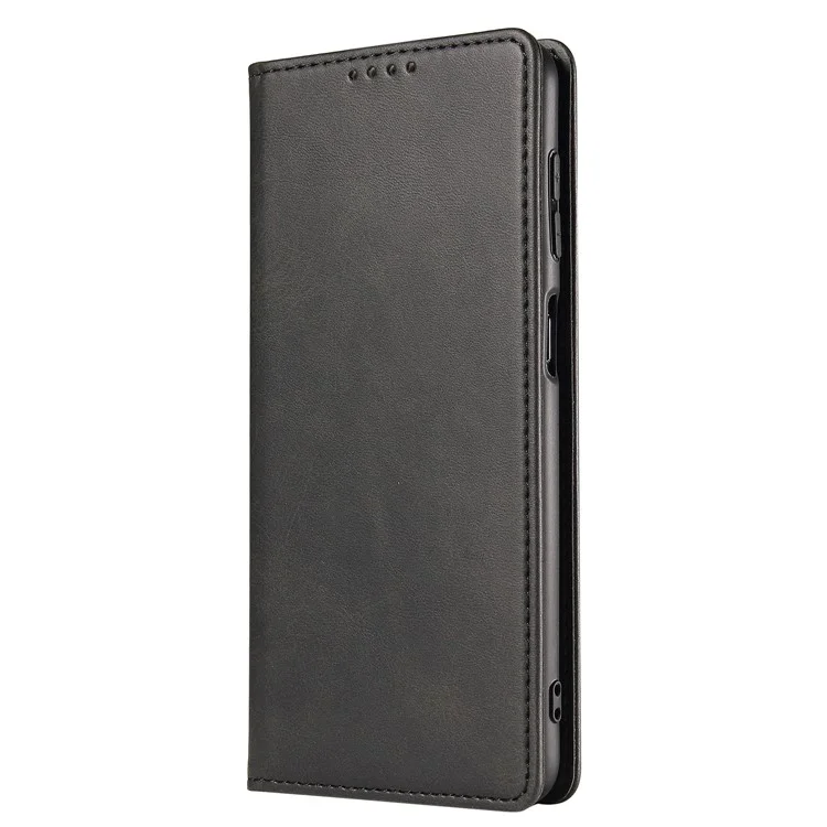 Full Protection Leather Phone Case For Google Pixel 6a , Wallet Stand Calf Texture Magnetic Closure Phone Cover - Black