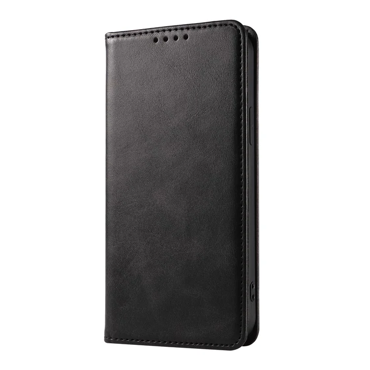 For iPhone 13 6.1 inch Leather Stand Phone Case Calf Texture Wallet Magnetic Cell Phone Cover - Black