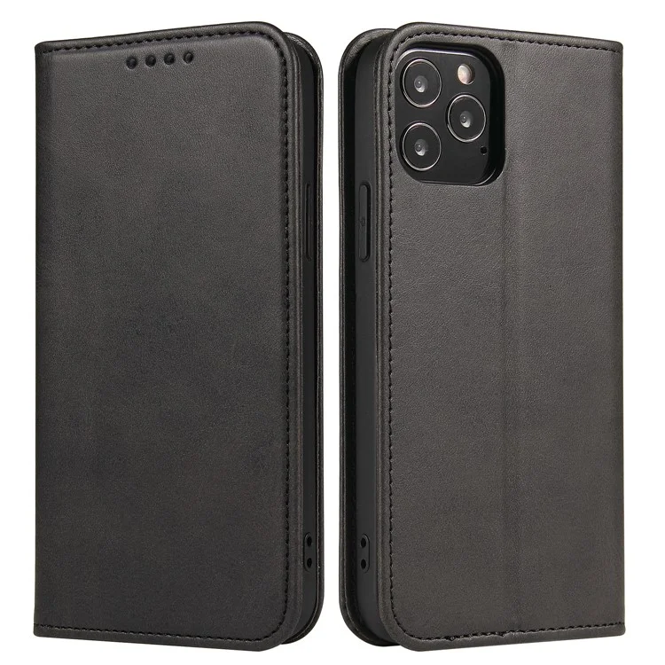 Custodia in pelle di vitello per iPhone 12 Pro Max 6.7 pollici, custodia wallet con supporto magnetico - Nero