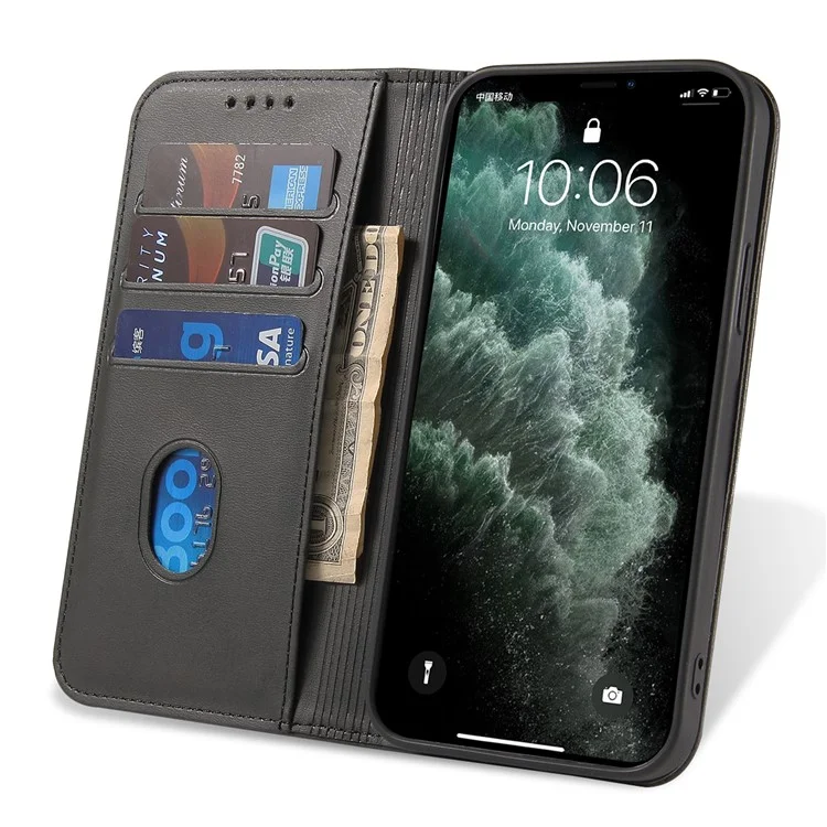 Custodia in pelle di vitello per iPhone 12 Pro Max 6.7 pollici, custodia wallet con supporto magnetico - Nero