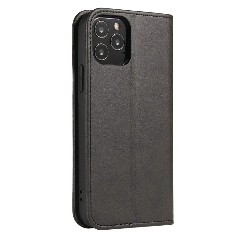 Custodia in pelle di vitello per iPhone 12 Pro Max 6.7 pollici, custodia wallet con supporto magnetico - Nero