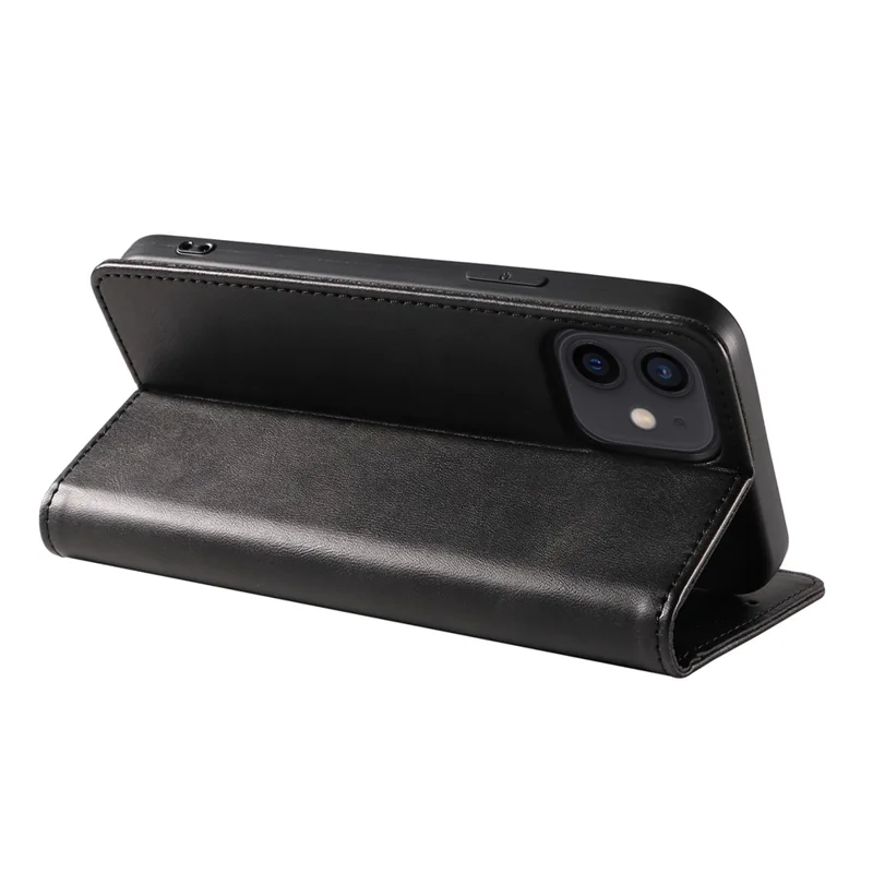 For iPhone 12 / 12 Pro 6.1 inch Anti-Scratch Phone Case Wallet Magnetic Leather Stand Calf Texture Phone Cover - Black