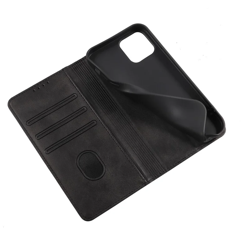For iPhone 12 / 12 Pro 6.1 inch Anti-Scratch Phone Case Wallet Magnetic Leather Stand Calf Texture Phone Cover - Black