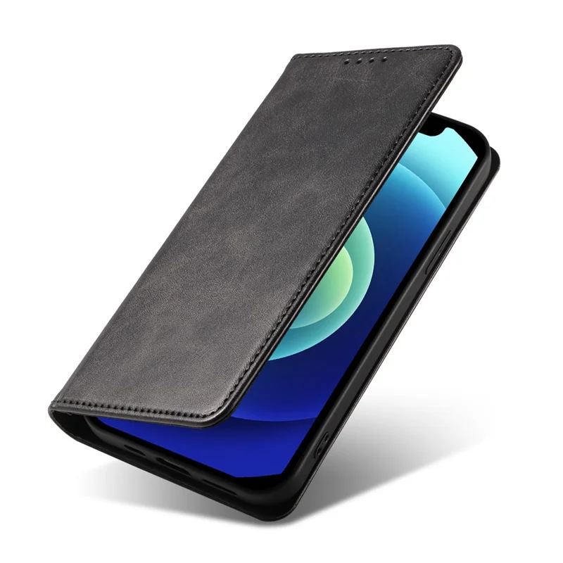 For iPhone 12 / 12 Pro 6.1 inch Anti-Scratch Phone Case Wallet Magnetic Leather Stand Calf Texture Phone Cover - Black