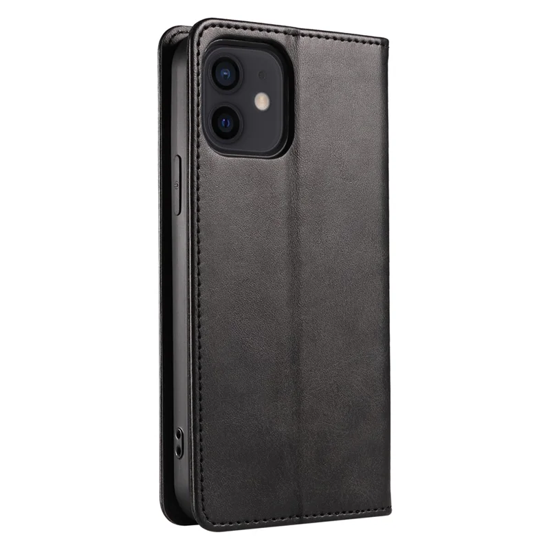 For iPhone 12 / 12 Pro 6.1 inch Anti-Scratch Phone Case Wallet Magnetic Leather Stand Calf Texture Phone Cover - Black