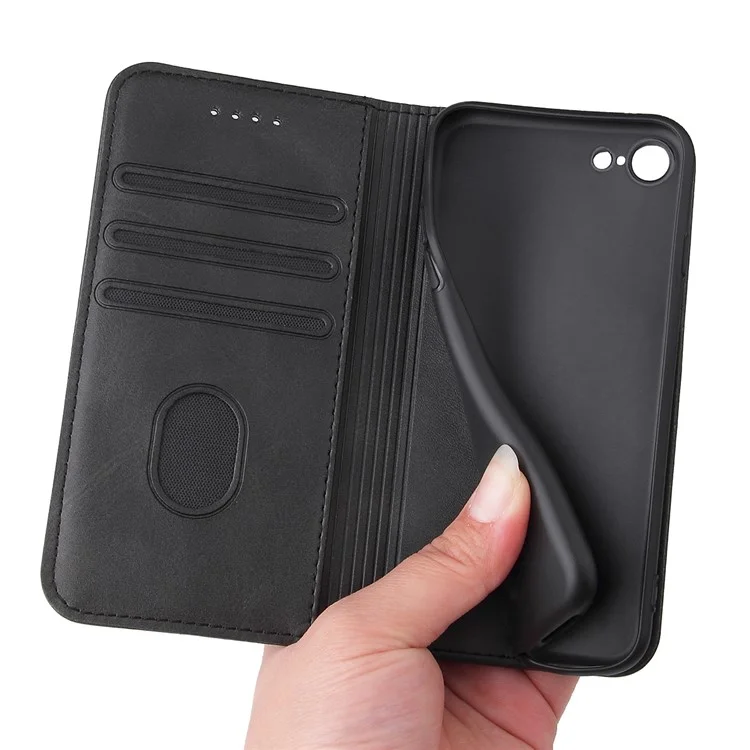 Per iPhone SE (2020) / SE (2022) / 7 / 8 4.7 pollici Custodia in pelle magnetica con supporto a portafoglio in texture vitello - Nero