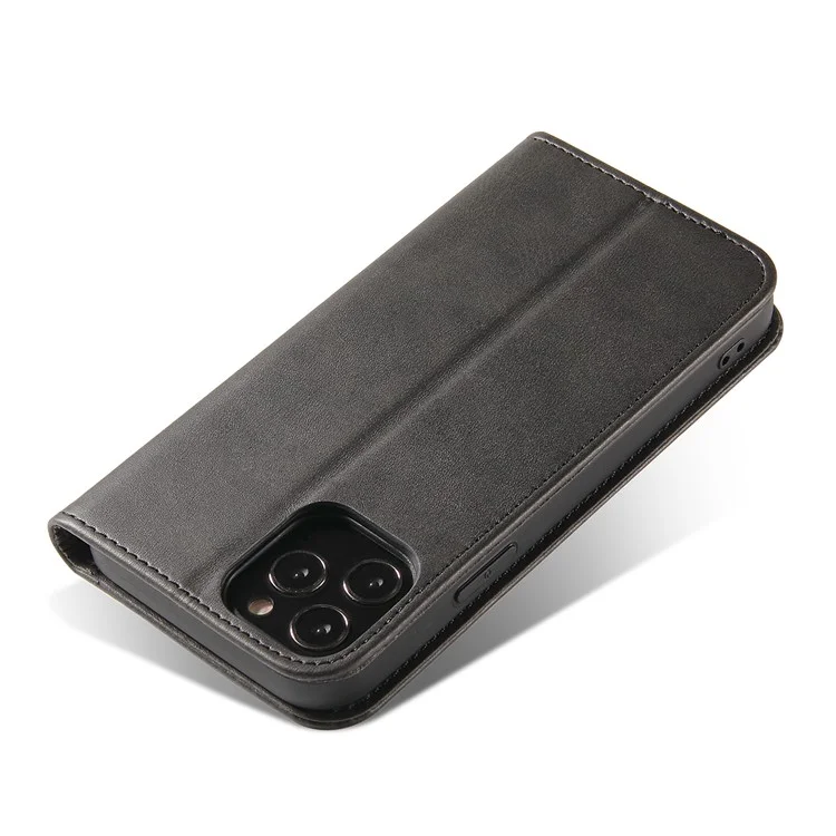 For iPhone 11 Pro Max 6.5 inch Calf Texture Phone Shell Wallet Phone Cover Auto-absorbed Leather Stand Case - Black