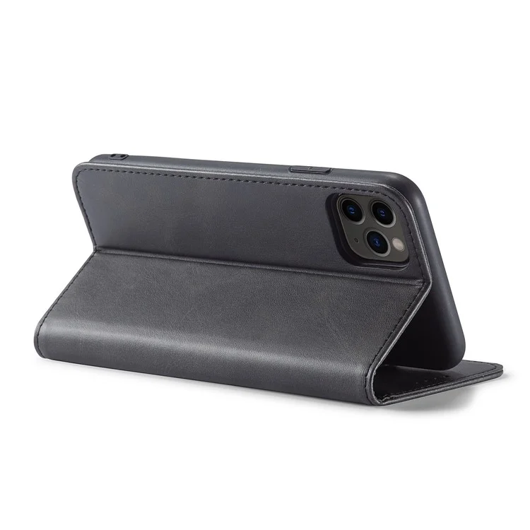 Para Iphone 11 Pro 5.8 Pulgadas Case de Teléfonos Estilo de Negocios Cubierta de Teléfono de Cuero de Billetera de Textura de Ternero - Negro