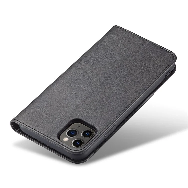 Para Iphone 11 Pro 5.8 Pulgadas Case de Teléfonos Estilo de Negocios Cubierta de Teléfono de Cuero de Billetera de Textura de Ternero - Negro