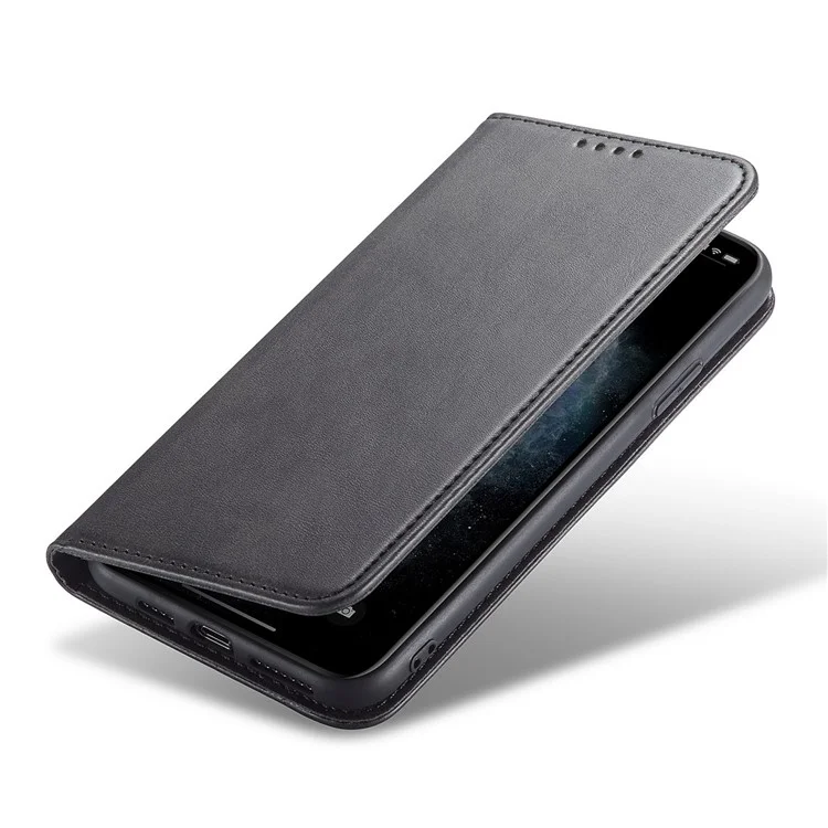 Para Iphone 11 Pro 5.8 Pulgadas Case de Teléfonos Estilo de Negocios Cubierta de Teléfono de Cuero de Billetera de Textura de Ternero - Negro