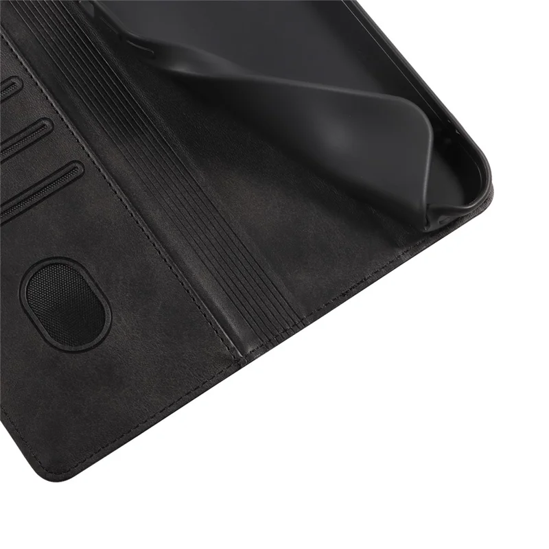 For iPhone 14 Phone Case Calf Texture Wallet Phone Stand Cover Auto-absorbed Magnetic Leather Shell - Black