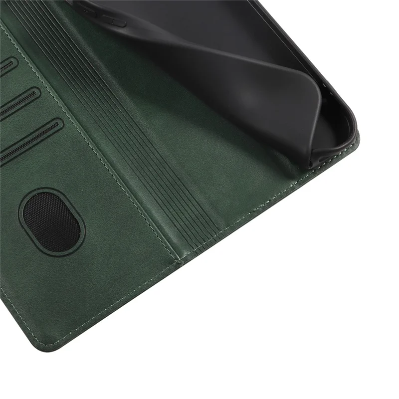 For iPhone 14 Plus Wallet Phone Cover Calf Texture Auto-absorbed Magnetic Leather Stand Phone Case - Green