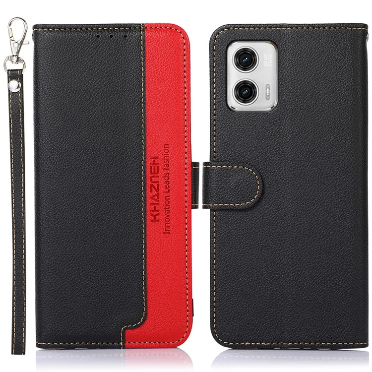 KHAZNEH For Motorola Moto G73 5G RFID Blocking Phone Case Litchi Texture Stand Wallet Phone Leather Cover - Black