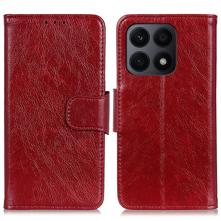 Pour Honor X8a 4G Nappa Texture Split Leather Case Foldable Stand Wallet Magnetic Clasp Phone Cover - Red