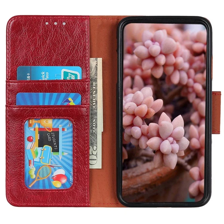 Pour Honor X8a 4G Nappa Texture Split Leather Case Foldable Stand Wallet Magnetic Clasp Phone Cover - Red