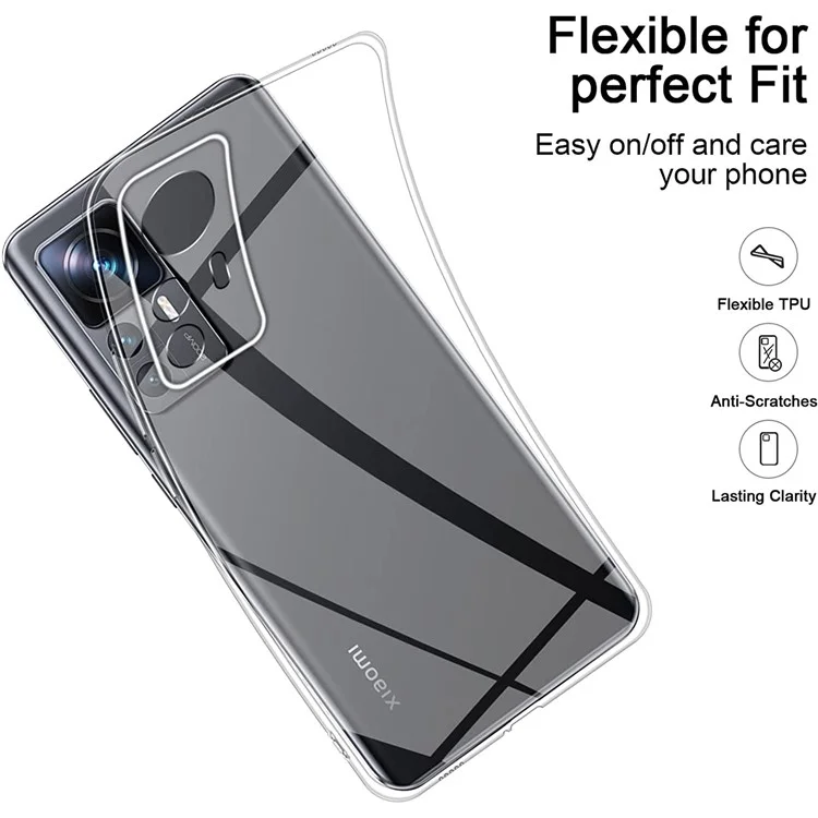 Transparent TPU Case for Xiaomi 12T Pro 5G , Anti-fingerprint Phone Protective Cover