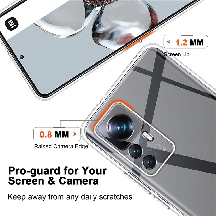 Transparent TPU Case for Xiaomi 12T Pro 5G , Anti-fingerprint Phone Protective Cover