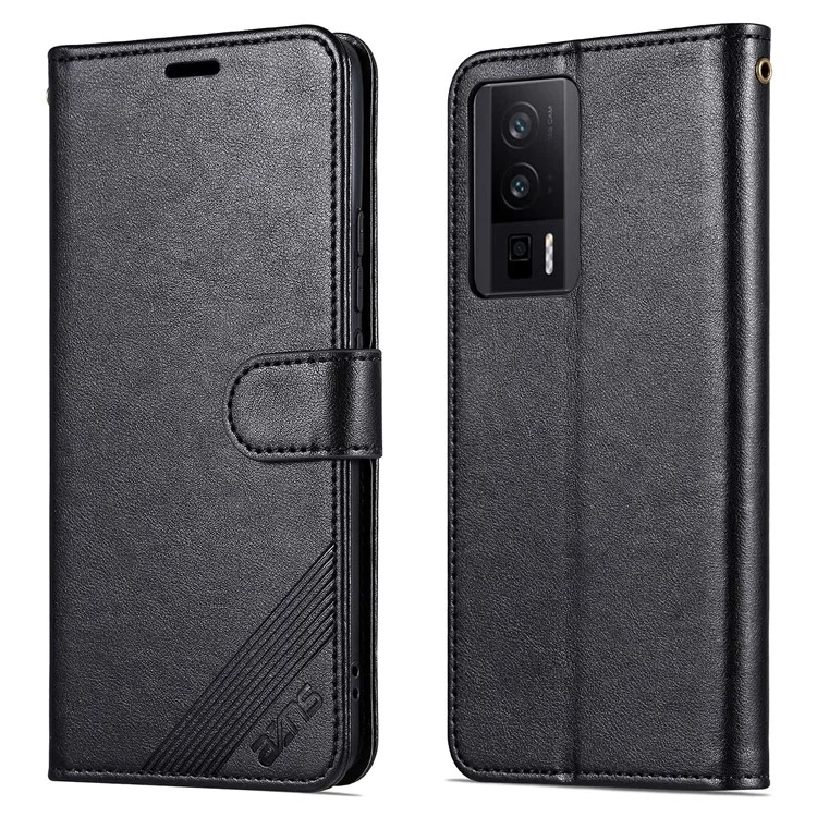 AZNS Phone Lederhülle für Xiaomi Poco F5 Pro 5G / Redmi K60 Pro 5G / K60 5G Standfunktion Brieftasche Schützende Handyhülle - Schwarz
