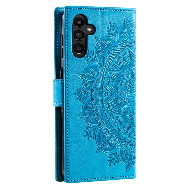 For Samsung Galaxy A24 4G (162.1 x 77.6 x 8.3mm) PU Leather Wallet Phone Case Imprinted Mandala Flower Pattern Stand Cover - Blue