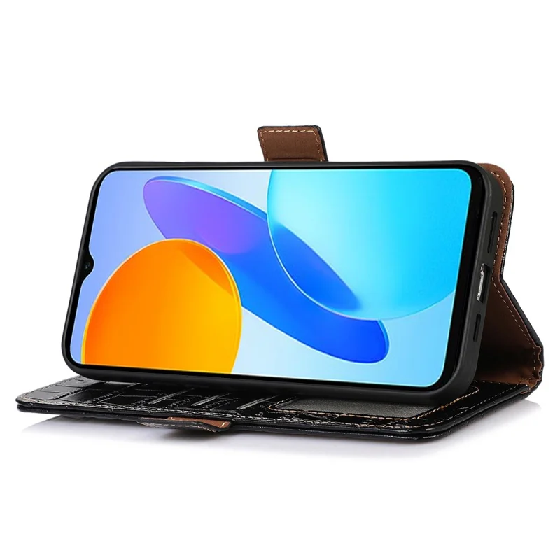 Pour Honor X9a 5G / X40 5G / Magic5 Lite 5G Portefeuille avec protection RFID Étui de téléphone en cuir véritable de vachette - Noir