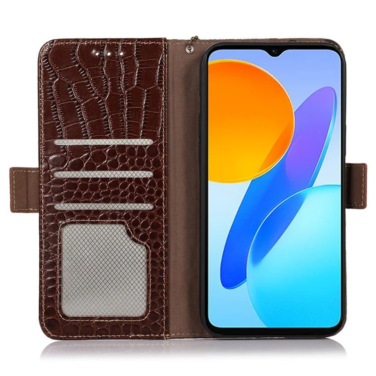 For Honor X9a 5G / X40 5G / Magic5 Lite 5G RFID Blocking Wallet Phone Cover Genuine Cowhide Leather Stand Case - Marrón