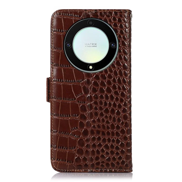 For Honor X9a 5G / X40 5G / Magic5 Lite 5G RFID Blocking Wallet Phone Cover Genuine Cowhide Leather Stand Case - Marrón