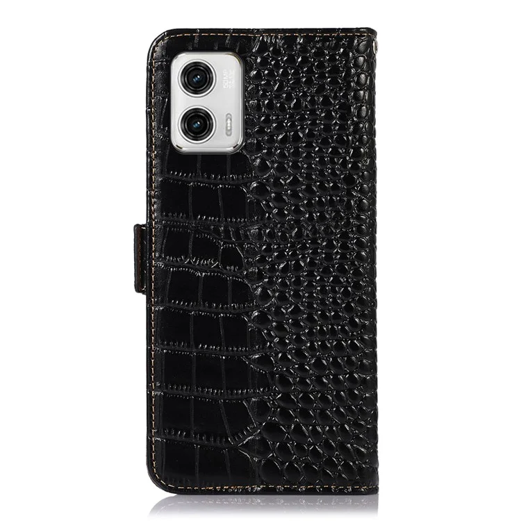 Etui de téléphone pour Motorola Moto G73 5G RFID Blocking Genuine Cowhide Leather Wallet Phone Cover - Noir