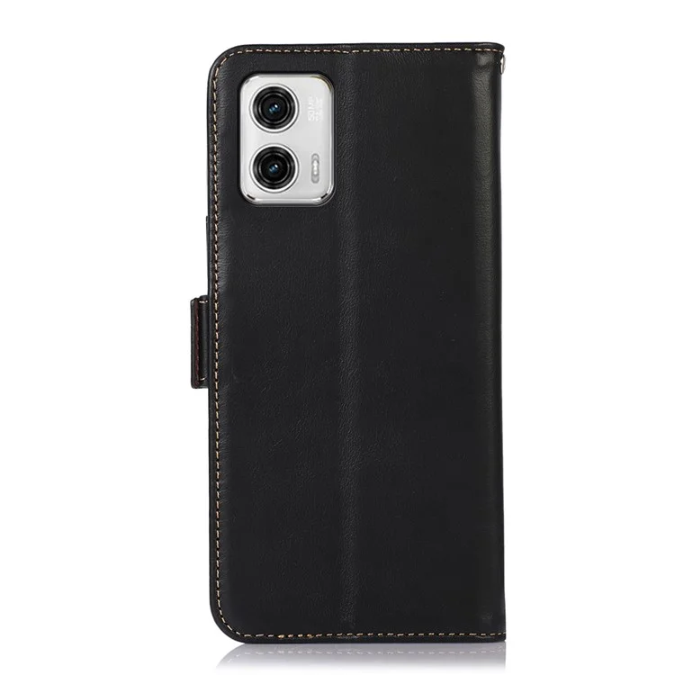 Para Motorola Moto G73 5G RFID Blocking Phone Cover Genuine Cowhide Leather Case with Wallet Stand - Negro