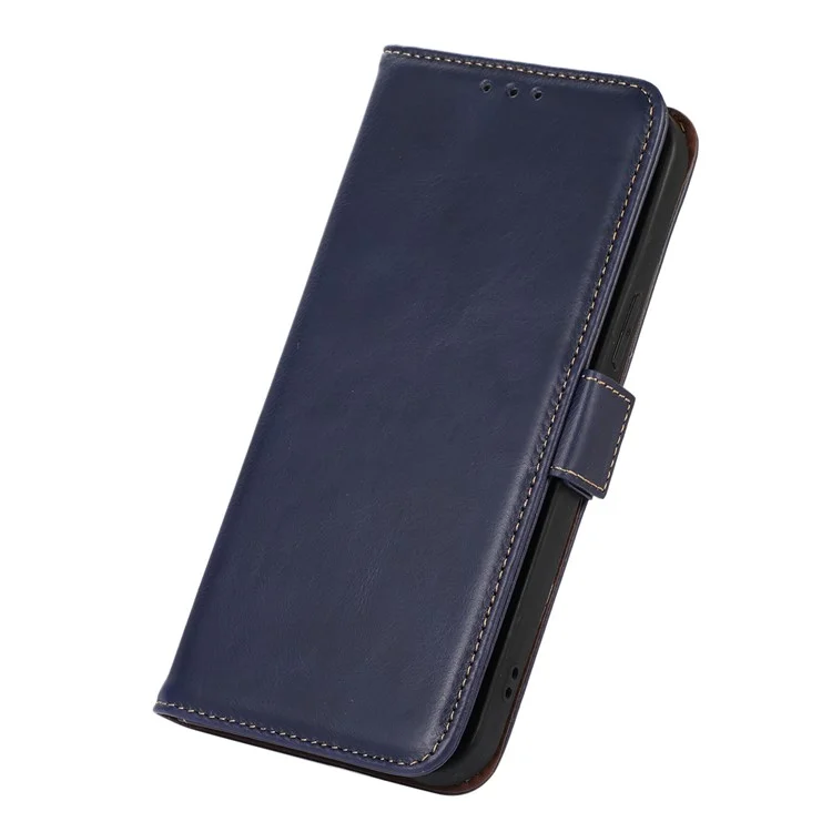 Para Motorola Moto G73 5G RFID Blocking Phone Cover Genuine Cowhide Leather Case with Wallet Stand - Azul