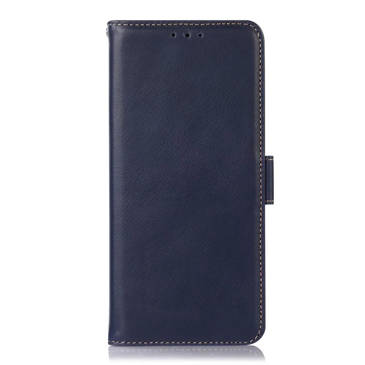 Para Motorola Moto G73 5G RFID Blocking Phone Cover Genuine Cowhide Leather Case with Wallet Stand - Azul