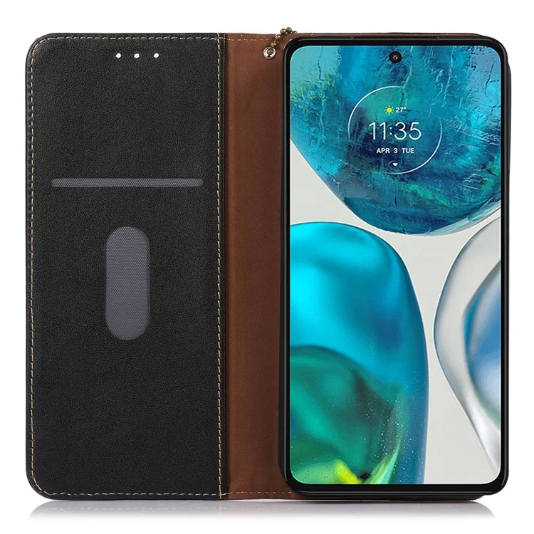 Custodia per telefono KHAZNEH per Motorola Moto G73 5G RFID Blocking Wallet Stand Genuine Cowhide Leather Phone Cover - Nero