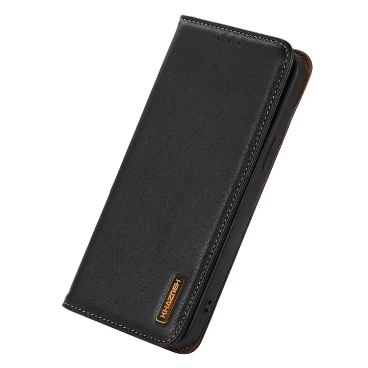 Custodia per telefono KHAZNEH per Motorola Moto G73 5G RFID Blocking Wallet Stand Genuine Cowhide Leather Phone Cover - Nero