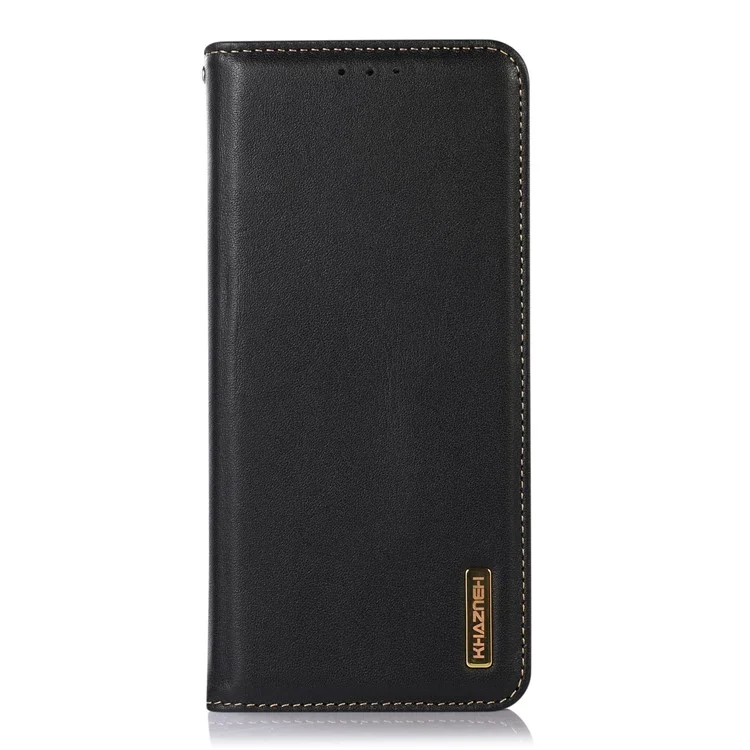 Custodia per telefono KHAZNEH per Motorola Moto G73 5G RFID Blocking Wallet Stand Genuine Cowhide Leather Phone Cover - Nero