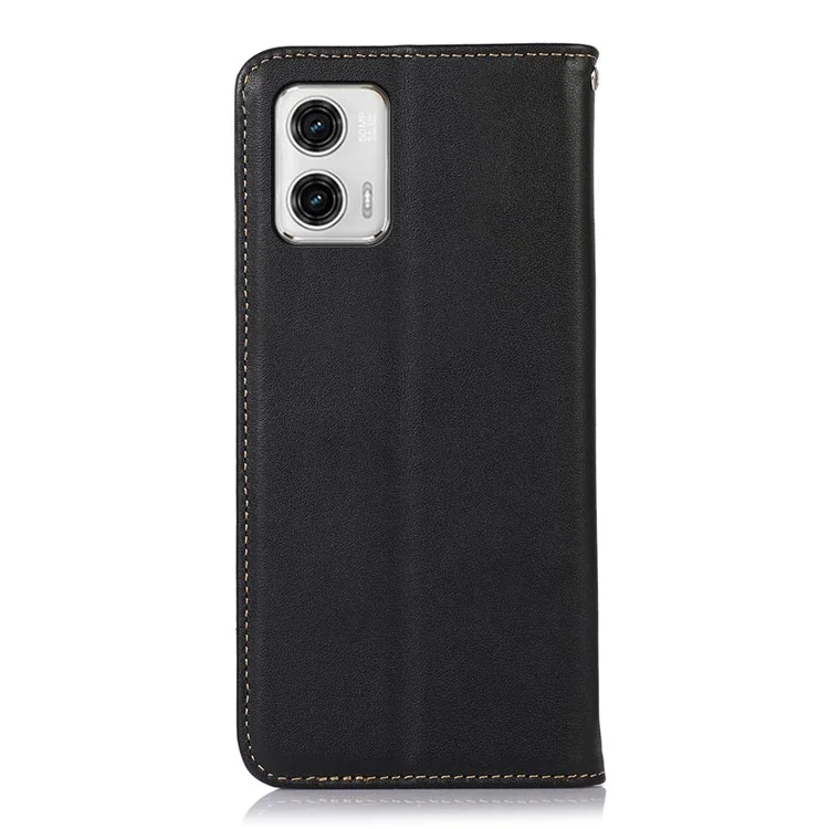 Custodia per telefono KHAZNEH per Motorola Moto G73 5G RFID Blocking Wallet Stand Genuine Cowhide Leather Phone Cover - Nero