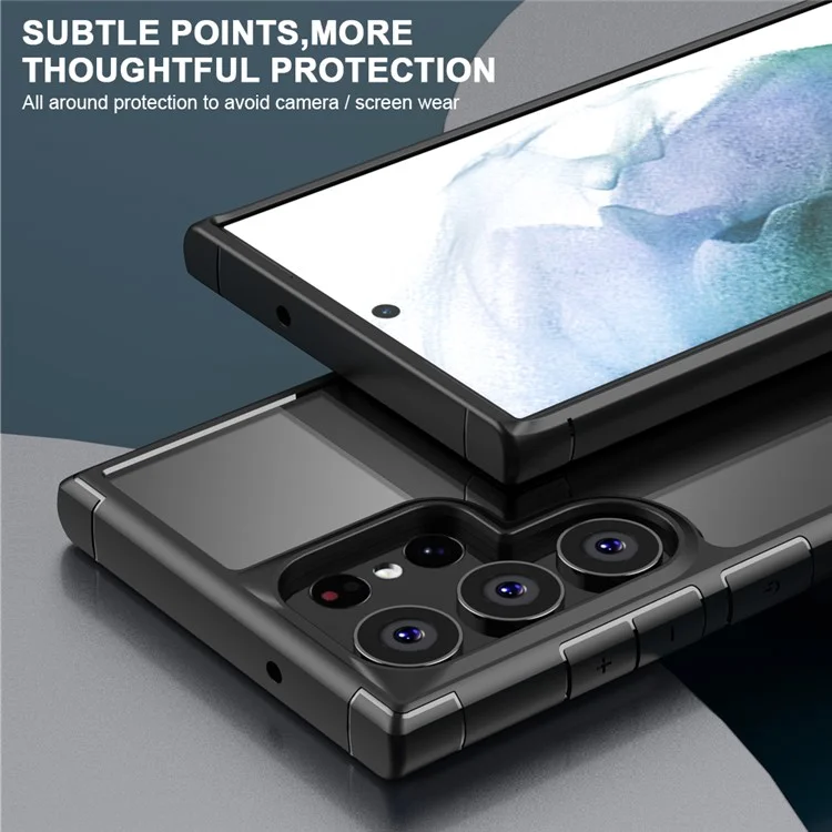 IPAKY For Samsung Galaxy S23 Ultra Phone Case TPU + PC Four Corner Airbag Clear Phone Cover - Black