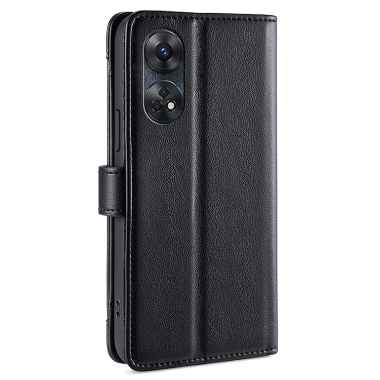 Custodia per telefono con cerniera per Oppo Reno8 T 4G, con slot per schede, in pelle, con supporto - Nero