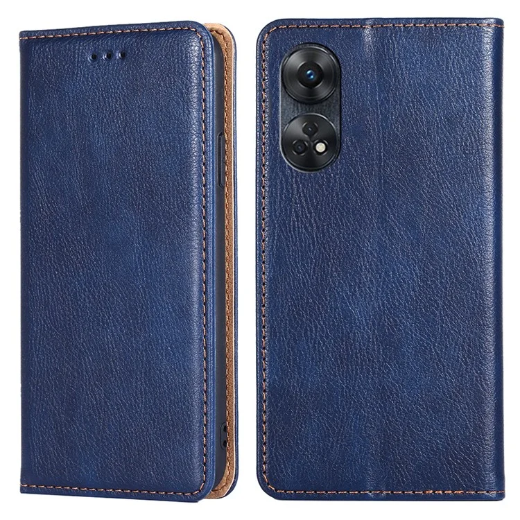 Para Oppo Reno8 T 4G Funda de Teléfono Protectora de Cuero PU con Soporte de Cartera y Cierre Magnético Automático - Azul