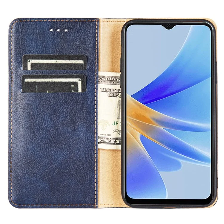 Para Oppo Reno8 T 4G Funda de Teléfono Protectora de Cuero PU con Soporte de Cartera y Cierre Magnético Automático - Azul