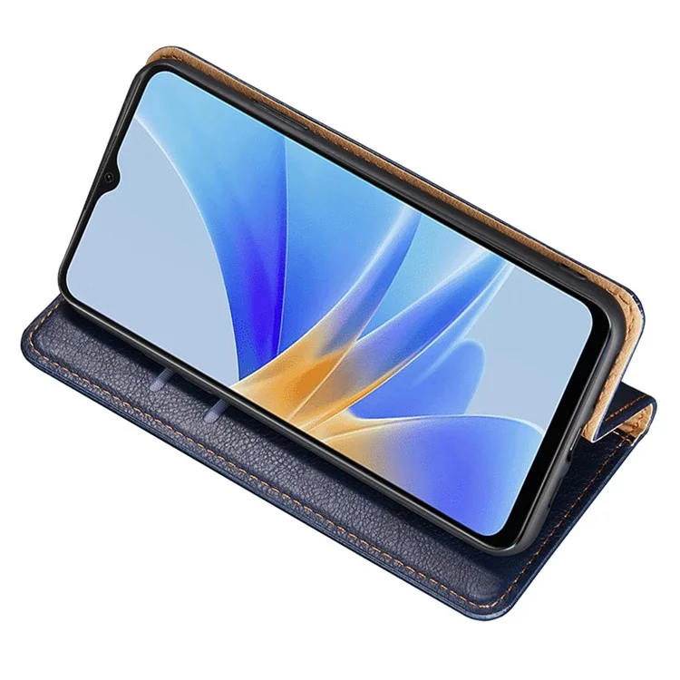 Para Oppo Reno8 T 4G Funda de Teléfono Protectora de Cuero PU con Soporte de Cartera y Cierre Magnético Automático - Azul