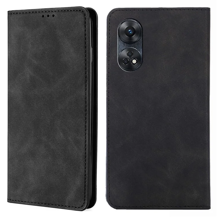 Para Oppo Reno8 T 4G Anti-drop Phone Case Slot de Cartão Pele-toque Suporte de Couro Capa de Telefone Celular - Preto