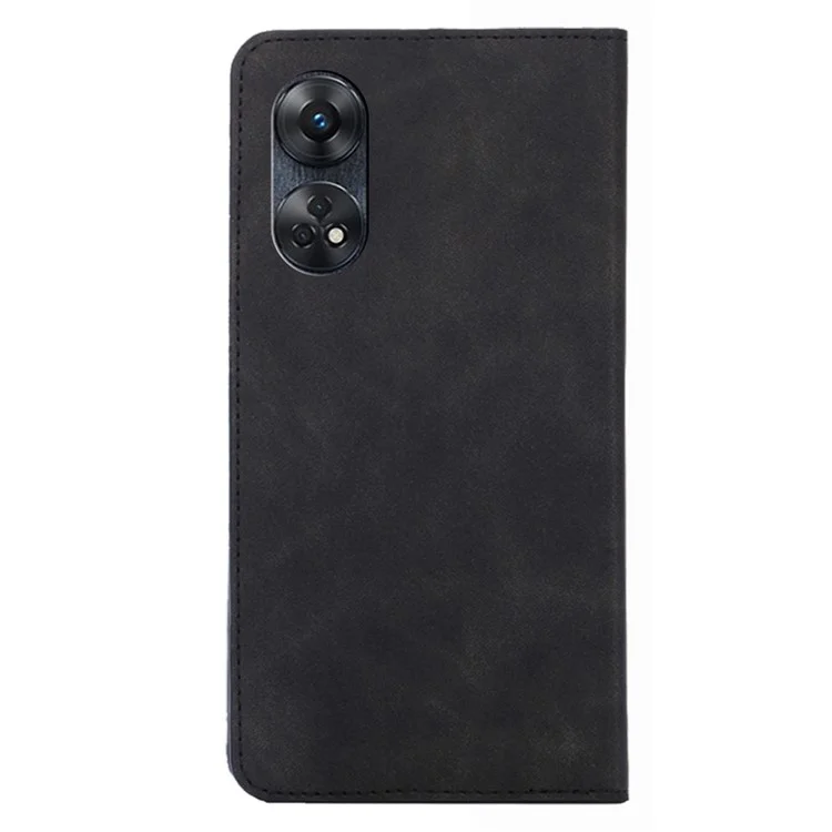 Para Oppo Reno8 T 4G Anti-drop Phone Case Slot de Cartão Pele-toque Suporte de Couro Capa de Telefone Celular - Preto