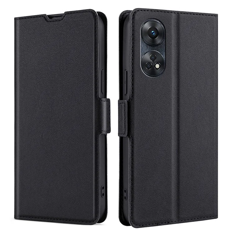 Phone Stand Cover for Oppo Reno8 T 4G PU Leather Card Holder Mobile Phone Protective Cover - Black