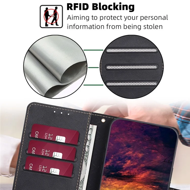 Per Honor X9a 5G / X40 5G / Magic5 Lite 5G RFID Blocking Phone Leather Case Stand Wallet Phone Cover - Nero