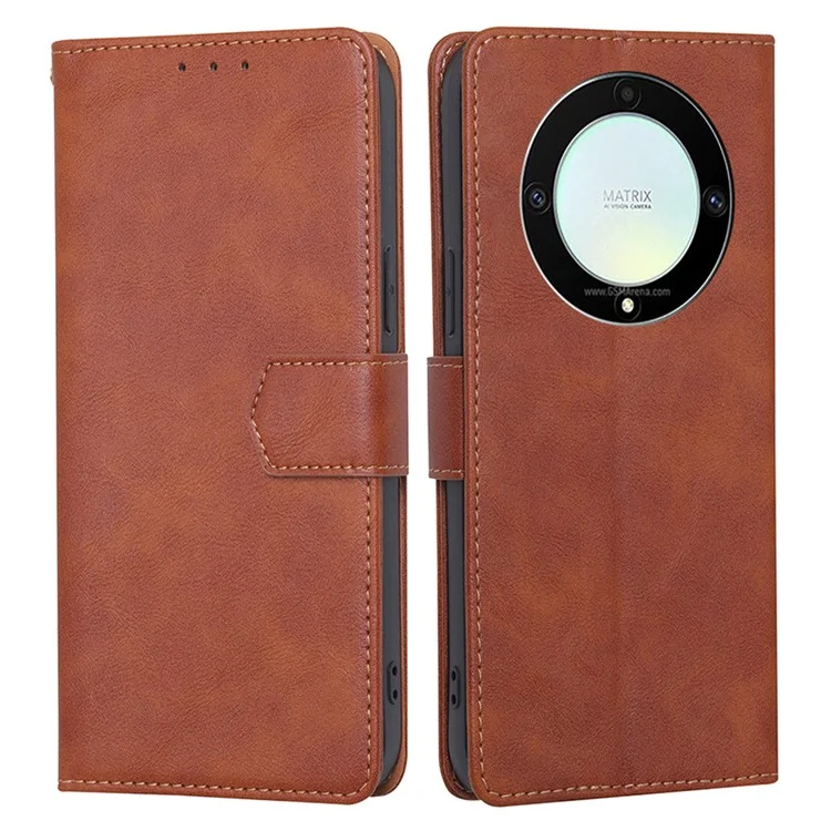 For Honor X9a 5G / X40 5G / Magic5 Lite 5G RFID Blocking Phone Leather Case Stand Wallet Phone Cover - Brown
