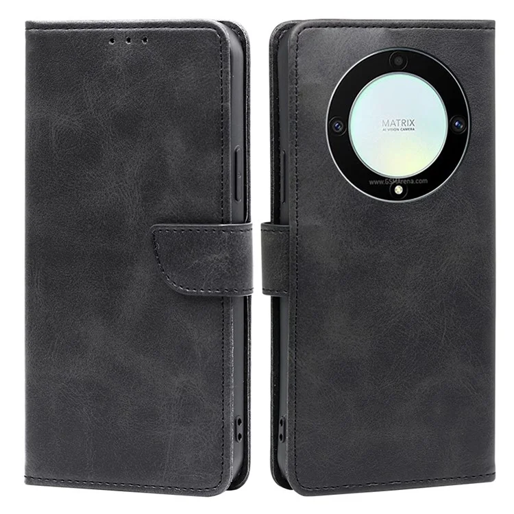 Funda para teléfono móvil para Honor X9a 5G / X40 5G / Magic5 Lite 5G, de piel de ternera PU con textura, soporte y cartera - Negro