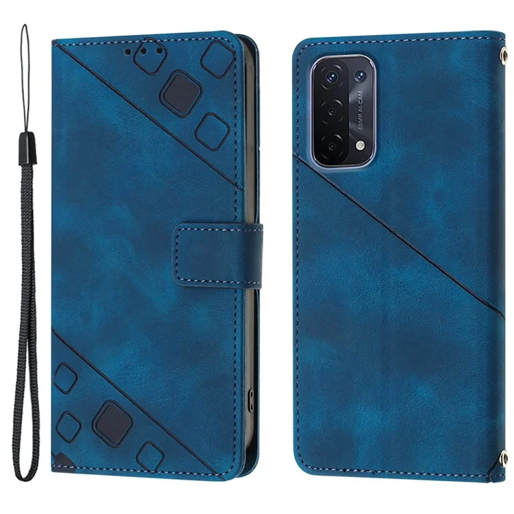 PT005 YB Imprimindo a Série de Couro PU 6 Para o Oppo A54 5G / A74 5G / A93 5G Stand Stand Skin Touch Touch Protection - Safira