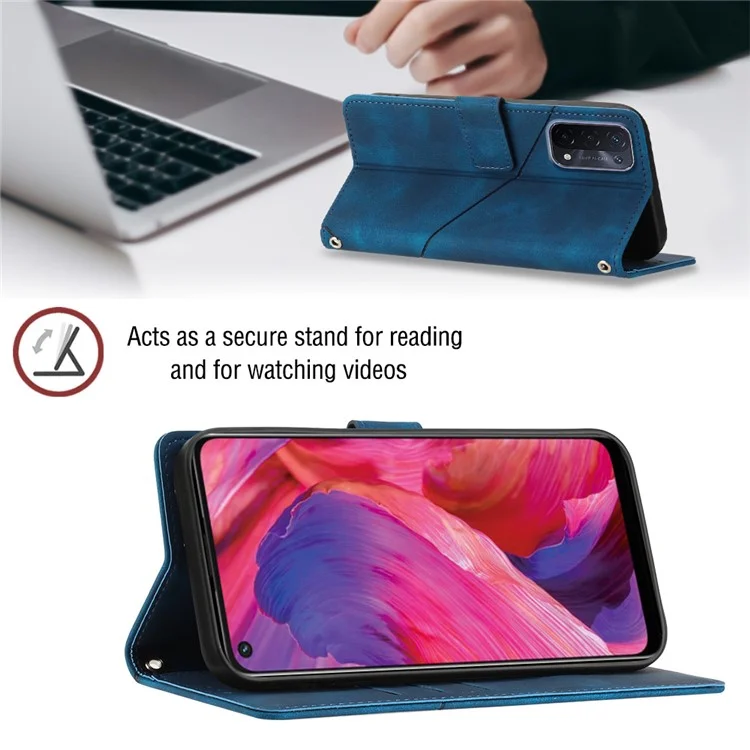 PT005 YB Imprimindo a Série de Couro PU 6 Para o Oppo A54 5G / A74 5G / A93 5G Stand Stand Skin Touch Touch Protection - Safira