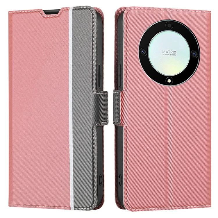 Pour Honor X40 5G / X9a 5G / Magic5 Lite 5G Twill Texture Leather Stand Phone Case Card Holder Full Protection Shell - Rose