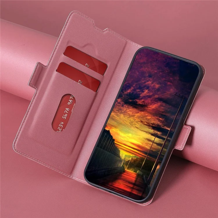 Pour Honor X40 5G / X9a 5G / Magic5 Lite 5G Twill Texture Leather Stand Phone Case Card Holder Full Protection Shell - Rose